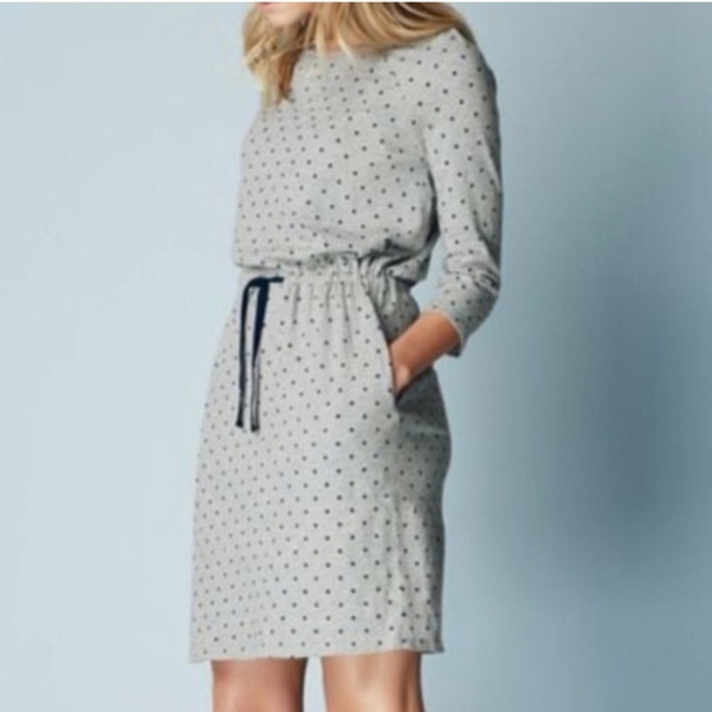 BODEN Size 6 Peggy Drawstring Knit Polka Dot Dress Gray‎ Fleece - Picture 2 of 10